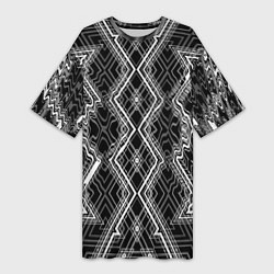 Женская длинная футболка Черно-белый узор Искаженная геометрия