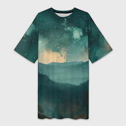 Женская длинная футболка Космическая ночь в горах