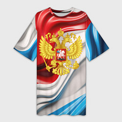 Женская длинная футболка Герб России на фоне флага
