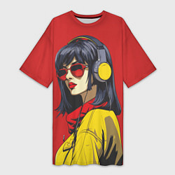 Женская длинная футболка Девушка в красных очках