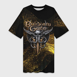 Футболка женская длинная Baldurs Gate 3 logo gold black, цвет: 3D-принт