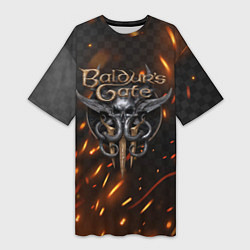 Футболка женская длинная Baldurs Gate 3 logo fire, цвет: 3D-принт