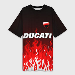 Футболка женская длинная Ducati- красное пламя, цвет: 3D-принт
