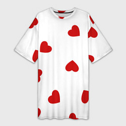 Женская длинная футболка Красные сердечки на белом