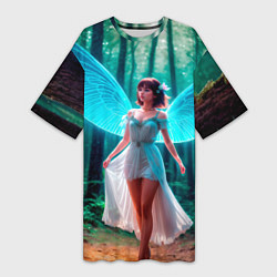 Женская длинная футболка Девушка фея в дремучем лесу