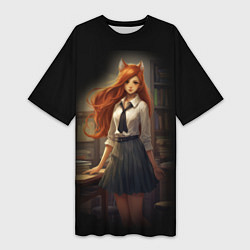 Женская длинная футболка Девушка лиса ученица