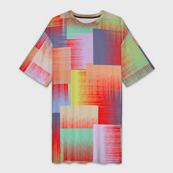 Женская длинная футболка Веселая разноцветная клетка