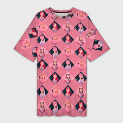 Женская длинная футболка Розовая клеточка black pink