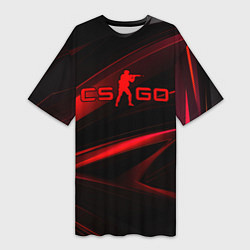 Женская длинная футболка CSGO red black logo
