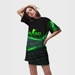 Футболка женская длинная CSGO neon green logo, цвет: 3D-принт — фото 2