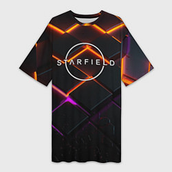 Футболка женская длинная Starfield logo orange abstract, цвет: 3D-принт