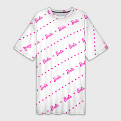 Женская длинная футболка Барби паттерн - логотип и сердечки