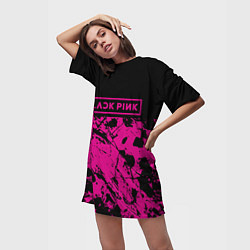 Футболка женская длинная Black pink - emblem - pattern - music, цвет: 3D-принт — фото 2