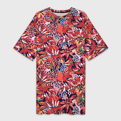 Футболка женская длинная Осенние цветы с пятнами, цвет: 3D-принт