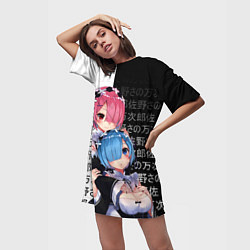 Футболка женская длинная Рем и Рам - иероглифы, цвет: 3D-принт — фото 2