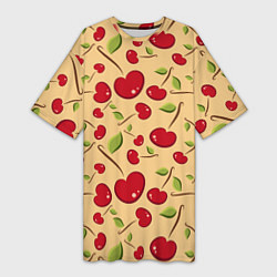 Женская длинная футболка Россыпь вишни на веточках