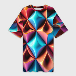 Женская длинная футболка Разноцветные объёмные ромбы узор