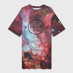 Футболка женская длинная Starfield лого космос, цвет: 3D-принт