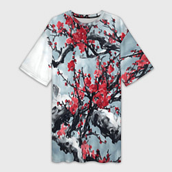 Женская длинная футболка Лепестки цветущей вишни - сакура