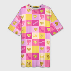 Женская длинная футболка Барби: желтые и розовые квадраты паттерн