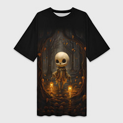 Женская длинная футболка Призрак в лесу - скелет