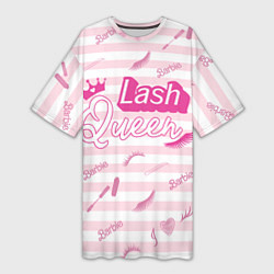 Женская длинная футболка Lash queen - pink Barbie pattern