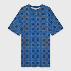 Женская длинная футболка Клетчатый серо-синий