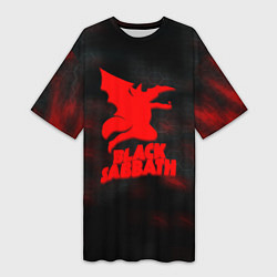 Футболка женская длинная Black Sabbath краски метал, цвет: 3D-принт