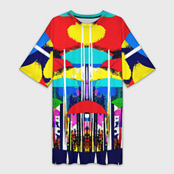 Женская длинная футболка Mirror pattern of umbrellas - pop art