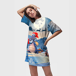 Футболка женская длинная Новогодний дракон 2024, цвет: 3D-принт — фото 2