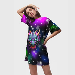 Футболка женская длинная Неновый дракон, цвет: 3D-принт — фото 2