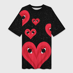 Женская длинная футболка Космические сердца