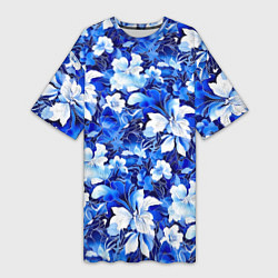 Футболка женская длинная Голубой цветник, цвет: 3D-принт