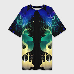 Женская длинная футболка Звёздная ночь в сказочном лесу