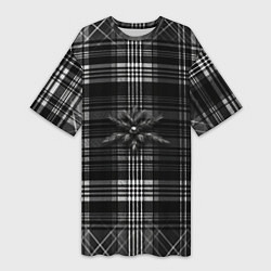 Женская длинная футболка Черно-белая шотландская клетка