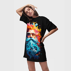 Футболка женская длинная Санта Клаус разноцветный, цвет: 3D-принт — фото 2