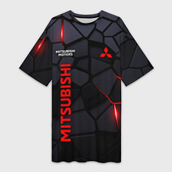 Женская длинная футболка Mitsubishi черные плиты с эффектом свечения