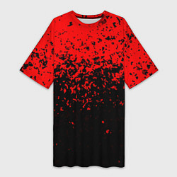Футболка женская длинная Красно-чёрный переход, цвет: 3D-принт