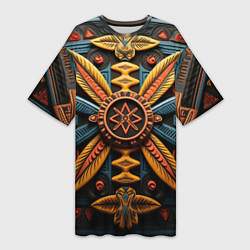 Футболка женская длинная Орнамент в стиле африканских племён, цвет: 3D-принт