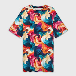 Женская длинная футболка Паттерн абстрактные разноцветные волны
