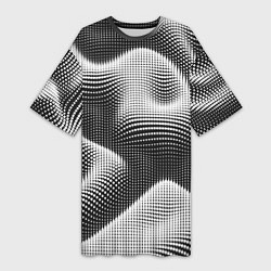 Футболка женская длинная Чёрно белый точечный абстрактный фон, цвет: 3D-принт