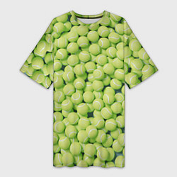 Футболка женская длинная Много теннисных мячей, цвет: 3D-принт