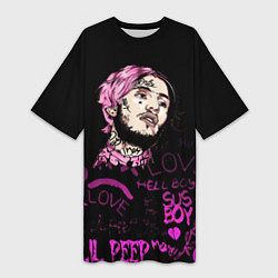 Футболка женская длинная Lil peep neon rap 2017, цвет: 3D-принт