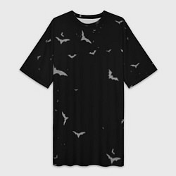 Женская длинная футболка Летучие мыши на черном небе