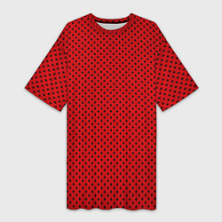 Женская длинная футболка Красно-чёрный маленькие сердчеки