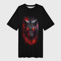 Женская длинная футболка Огненный волк