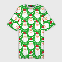 Женская длинная футболка Дед Мороз на зеленом фоне