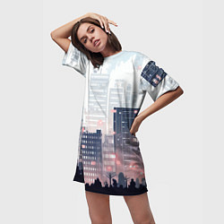 Футболка женская длинная Безмятежный город, цвет: 3D-принт — фото 2