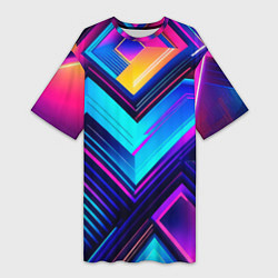 Женская длинная футболка Геометрическая неоновая абстракция