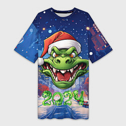 Футболка женская длинная Милый зеленый дракончик, цвет: 3D-принт